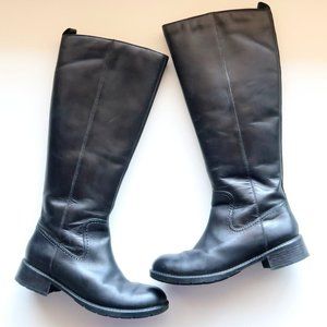 Clarks Black Leather Low Block Heel Round Toe Tall Riding Boots Size 7